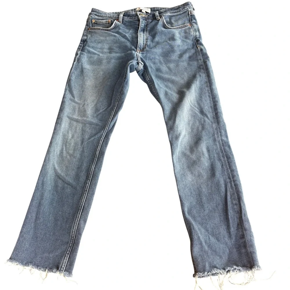 Anthro & Other Stories Stockholm Atelier Straight Leg Raw Hem Jeans Blue Sz 28